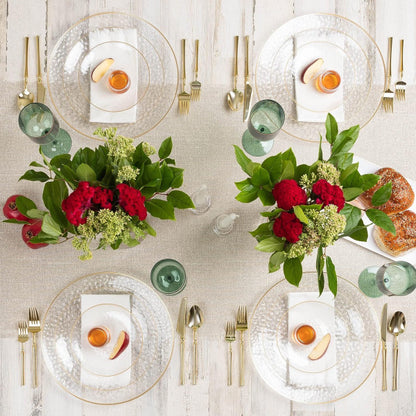 20 Pack - 10 Inch Hard Plastic Dinner Plates with Gold Trim, Hammered Design, Clear