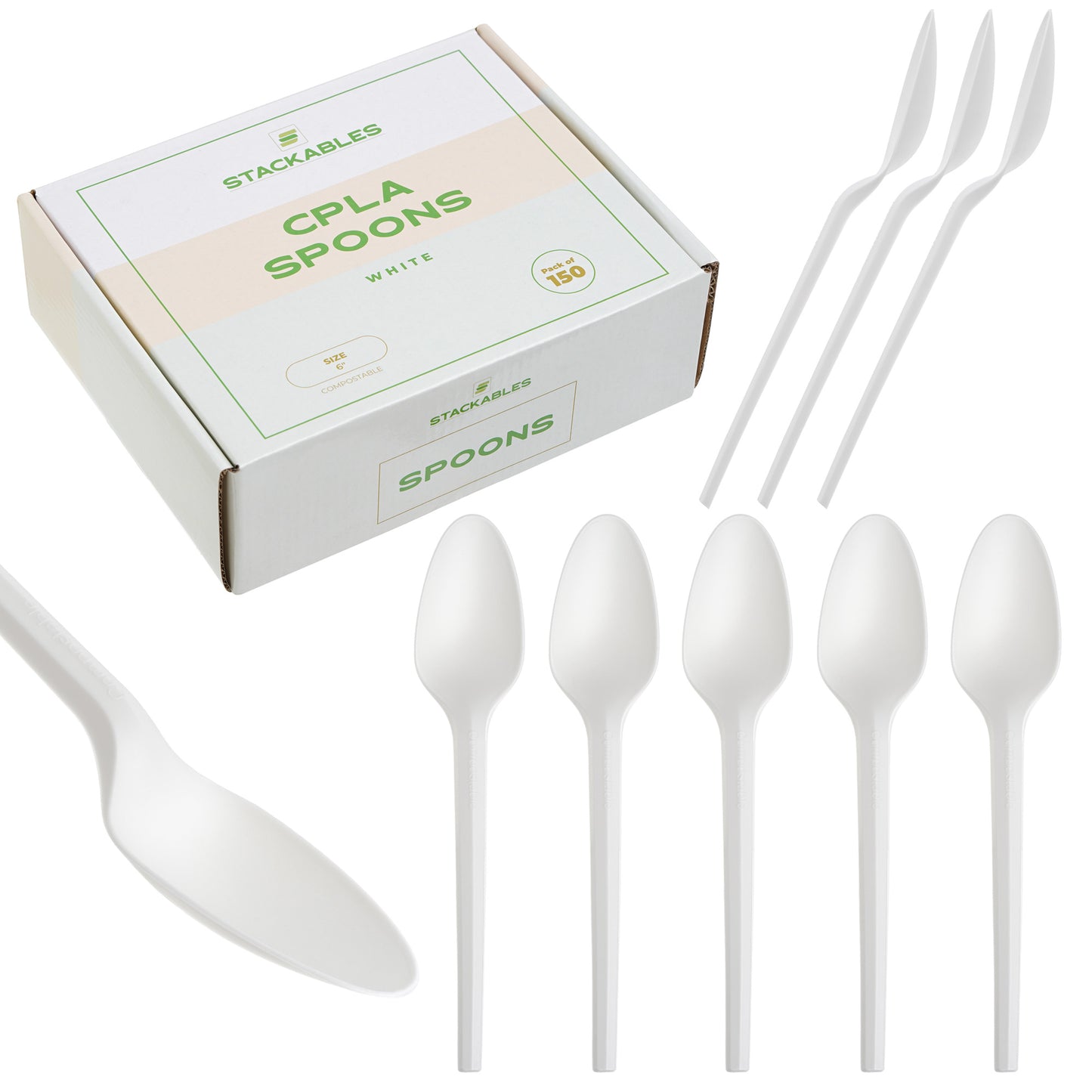 150 Pack White CPLA Compostable Spoons - 15cm (5.9")