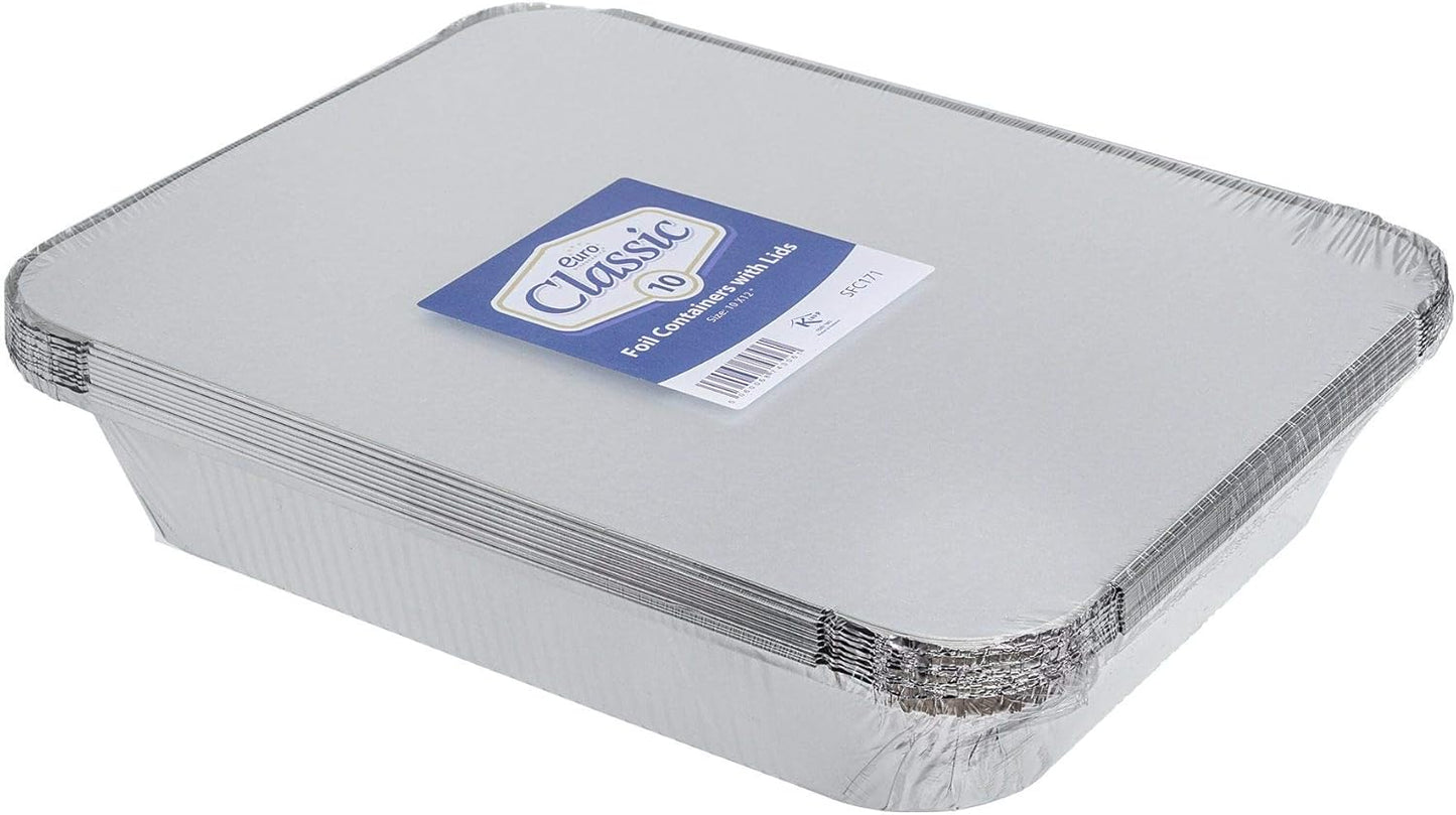 10-Pack Aluminum Foil Baking Pans with Lids, 30cm x 25cm, 3L